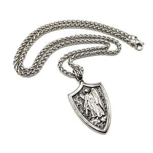 Stainless Steel Saint Archangel Michael Necklace Shield Pendant Valentines Gift